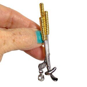 Liz Claiborne Golf Clubs Rhinestone Brooch Pin Vintage Putter Wood Chipper